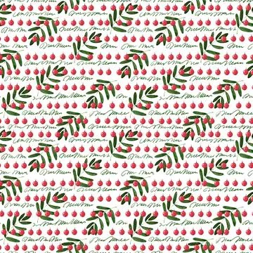 Watercolor seamless pattern with clusters, leaves and branches of mountain ash Stock Illustration