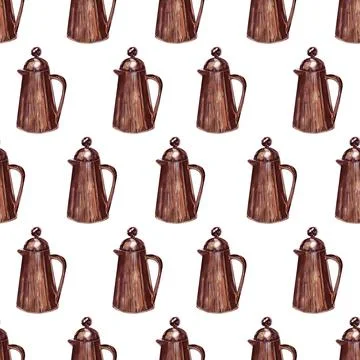 Watercolor seamless pattern with coffee attributes and coffee Illustrazione stock