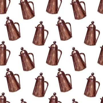 Watercolor seamless pattern with coffee attributes and coffee Illustrazione stock
