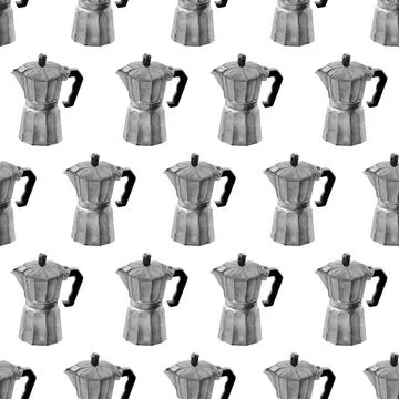Watercolor seamless pattern with coffee attributes and coffee Illustrazione stock