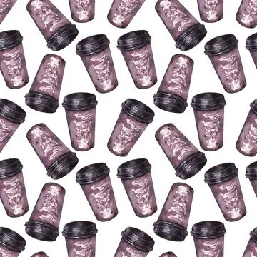 Watercolor seamless pattern with coffee attributes and coffee Illustrazione stock