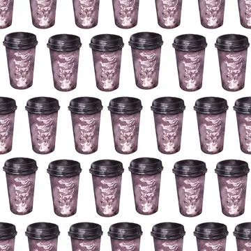 Watercolor seamless pattern with coffee attributes and coffee Illustrazione stock