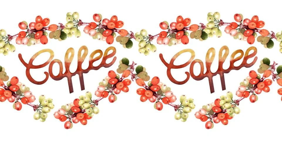 Watercolor seamless pattern with coffee attributes and coffee Illustrazione stock