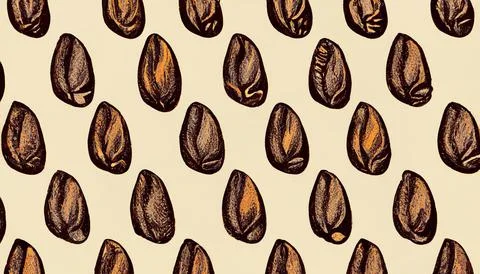 Watercolor seamless pattern of coffee beans on a white background. Stock Illustration
