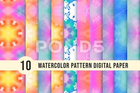 Watercolor seamless pattern collection with different colors. A geometric pat PSD Template