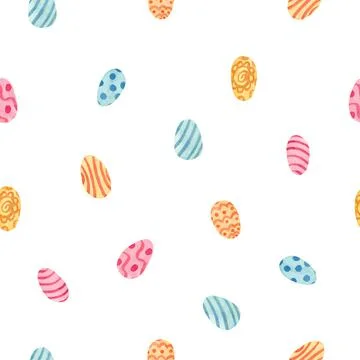 Watercolor seamless pattern with colorful Easter eggs decorated with patterns. Stock Illustration