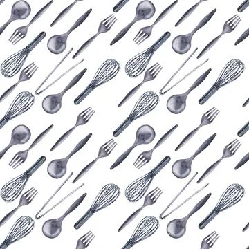 Watercolor seamless pattern with cooking tools and holiday sweets Stock Illustration