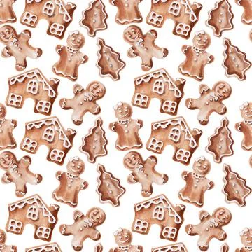 Watercolor seamless pattern with cooking tools and holiday sweets Stock Illustration