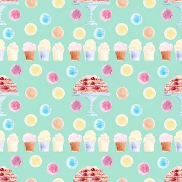 Watercolor seamless pattern with cooking tools and holiday sweets Stock Illustration