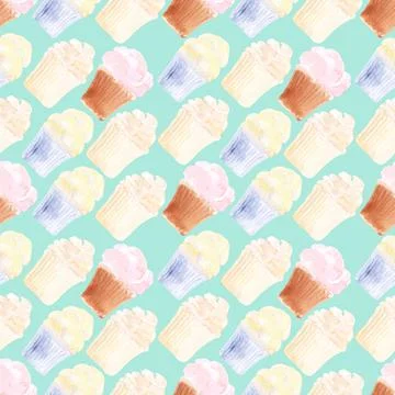 Watercolor seamless pattern with cooking tools and holiday sweets Illustrazione stock