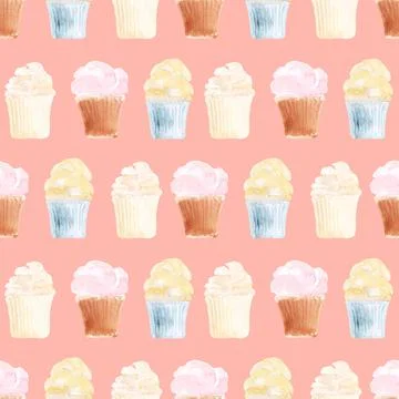 Watercolor seamless pattern with cooking tools and holiday sweets 스톡 일러스트