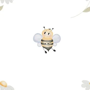 Watercolor seamless pattern with cute bees and chamomile flowers on a white Ilustración de archivo