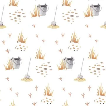 Watercolor seamless pattern with cute farm animals with goat, horse, goose and Illustrazione stock