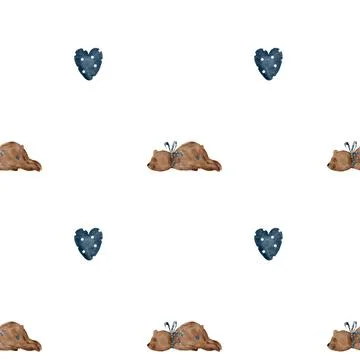 Watercolor seamless pattern with cute teddy bear in vintage style. Retro soft Stock Illustration