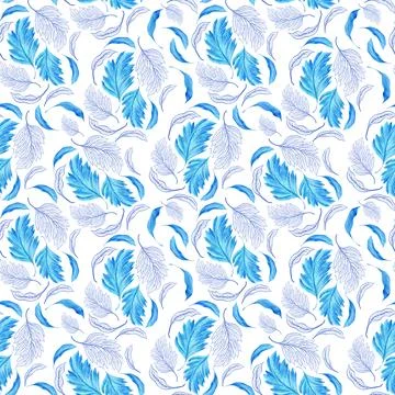 Watercolor seamless pattern with dark blue-blue stylized acanthus leaves Stock Illustration