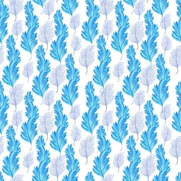 Watercolor seamless pattern with dark blue-blue stylized acanthus leaves Stock Illustration