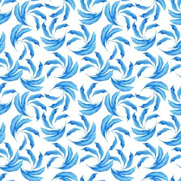 Watercolor seamless pattern with dark blue-blue stylized acanthus leaves Stock Illustration