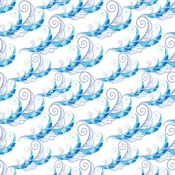 Watercolor seamless pattern with dark blue-blue stylized acanthus leaves Stock Illustration