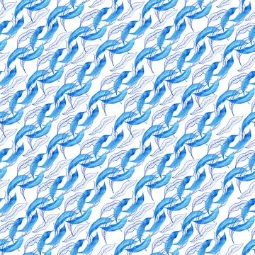 Watercolor seamless pattern with dark blue-blue stylized acanthus leaves Stock Illustration