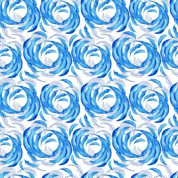 Watercolor seamless pattern with dark blue-blue stylized acanthus leaves Stock Illustration