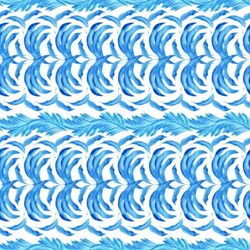 Watercolor seamless pattern with dark blue-blue stylized acanthus leaves Stock Illustration