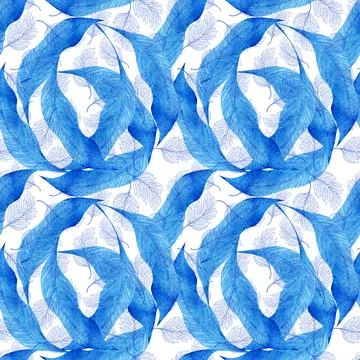 Watercolor seamless pattern with dark blue-blue stylized acanthus leaves Stock Illustration