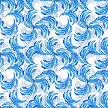 Watercolor seamless pattern with dark blue-blue stylized acanthus leaves Stock Illustration