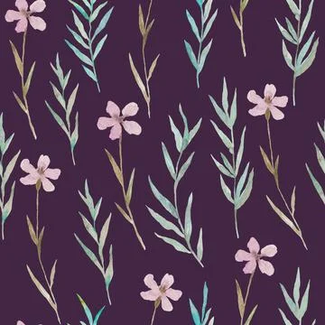 Watercolor seamless pattern with delicate meadow pink flowers. Illustrazione stock