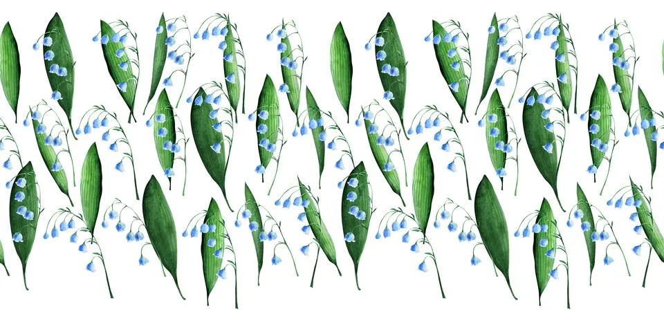 Watercolor seamless pattern with delicate spring lilies of the valley Stock Illustration