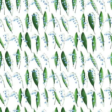 Watercolor seamless pattern with delicate spring lilies of the valley Stock Illustration
