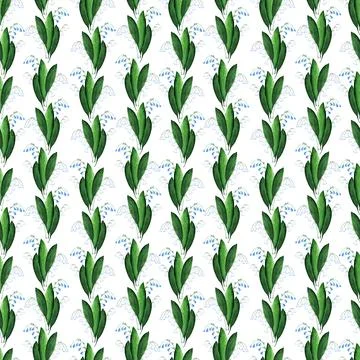 Watercolor seamless pattern with delicate spring lilies of the valley Stock Illustration