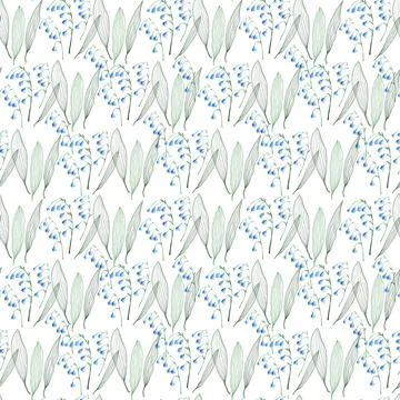 Watercolor seamless pattern with delicate spring lilies of the valley Stock Illustration