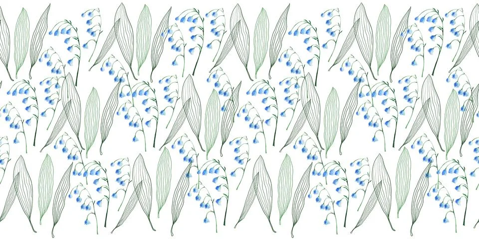 Watercolor seamless pattern with delicate spring lilies of the valley Stock Illustration