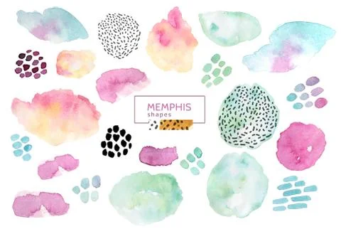 Watercolor seamless pattern, dot memphis fashion style, bright design repeating Stock Illustration