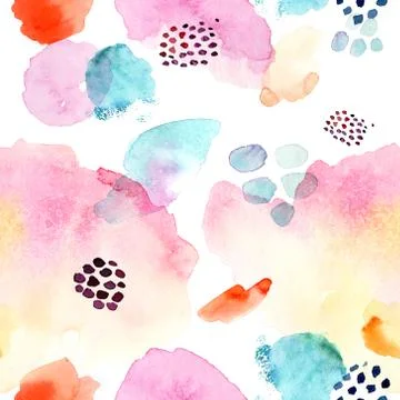 Watercolor seamless pattern, dot memphis fashion style, bright design repeating Stock Illustration