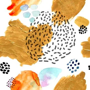 Watercolor seamless pattern, dot memphis fashion style, bright design repeating Stock Illustration