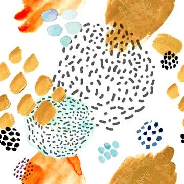 Watercolor seamless pattern, dot memphis fashion style, bright design repeating Illustrazione stock