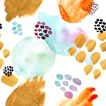 Watercolor seamless pattern, dot memphis fashion style, bright design repeating Stock Illustration