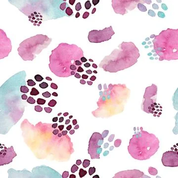 Watercolor seamless pattern, dot memphis fashion style, bright design repeating Stock Illustration