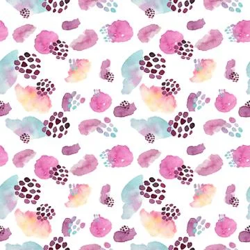 Watercolor seamless pattern, dot memphis fashion style, bright design repeating Stock Illustration