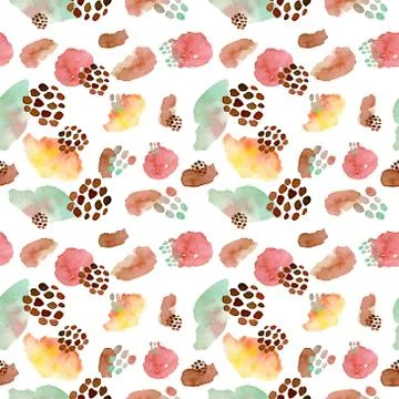 Watercolor seamless pattern, dot memphis fashion style, bright design repeating 스톡 일러스트