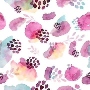 Watercolor seamless pattern, dot memphis fashion style, bright design repeating Stock Illustration