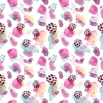 Watercolor seamless pattern, dot memphis fashion style, bright design repeating Stock Illustration