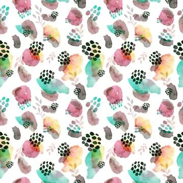 Watercolor seamless pattern, dot memphis fashion style, bright design repeating Stock Illustration
