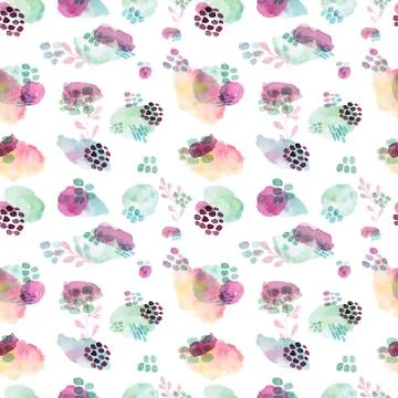 Watercolor seamless pattern, dot memphis fashion style, bright design repeating Illustrazione stock