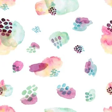 Watercolor seamless pattern, dot memphis fashion style, bright design repeating Stock Illustration