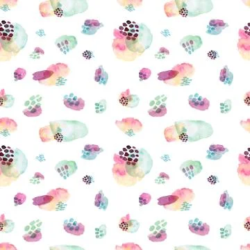 Watercolor seamless pattern, dot memphis fashion style, bright design repeating Stock Illustration