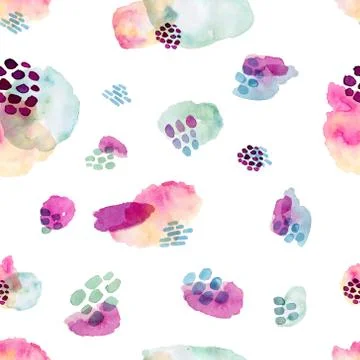 Watercolor seamless pattern, dot memphis fashion style, bright design repeating Stock Illustration