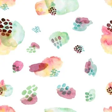 Watercolor seamless pattern, dot memphis fashion style, bright design repeating Stock Illustration
