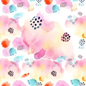 Watercolor seamless pattern, dot memphis fashion style, bright design repeating Stock Illustration